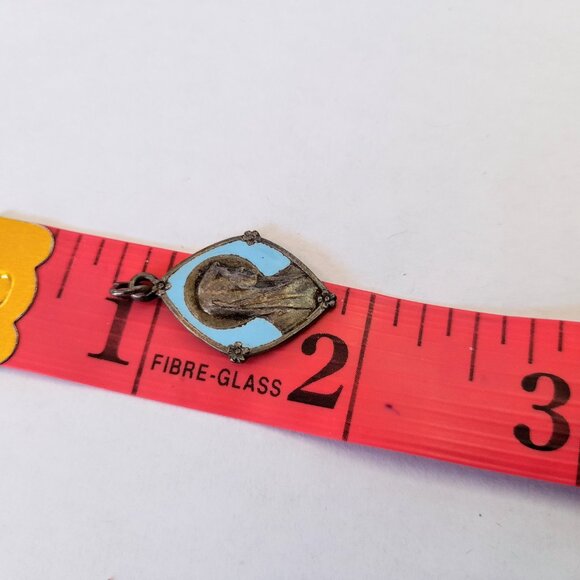 Vintage Virgin Mary Charm Blue Enamel Pendant Silver Tone Christian Lourdes - Picture 11 of 11